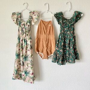 Carter's Floral and Solid Kids Dresses - Green, Cream, Brown